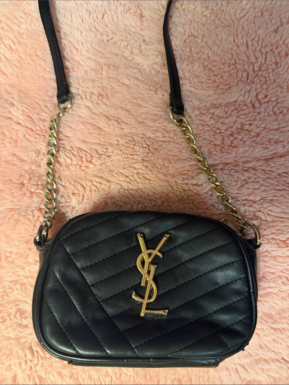 Black Quilted Crossbody with Gold Logo Hardware - Picture 3 of 8